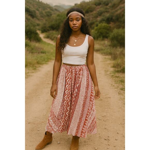Magic Abstract Maxi Skirt Red Handkerchief Hem Flowy Volup Friendly L-3XL 34-52" - Picture 1 of 14